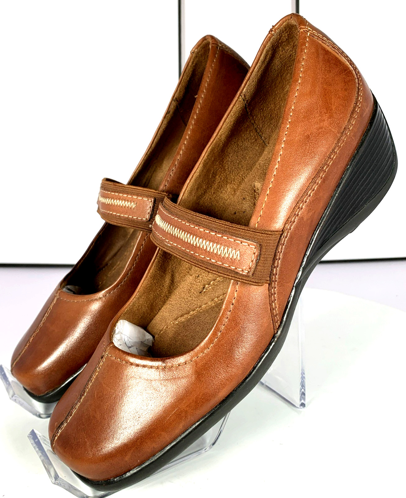 Naturalizer Women Alliance Mary Jane Tan Wedge Stitched Leather Career Shoes, 7M