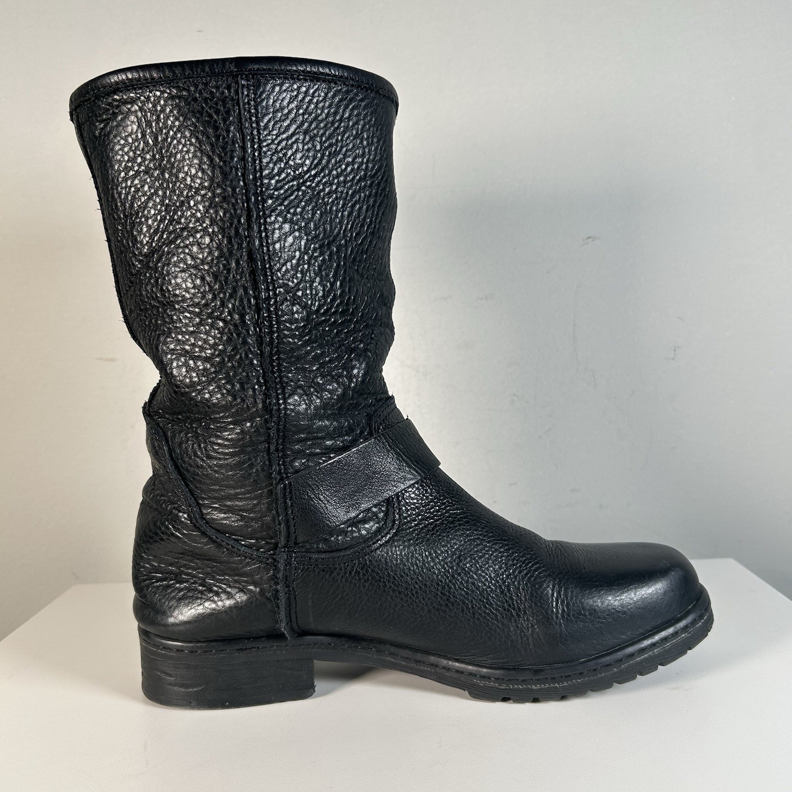 Y2K Steve Madden Black Leather Buckle Moto Combat Ankle Boots Women’s 6.5