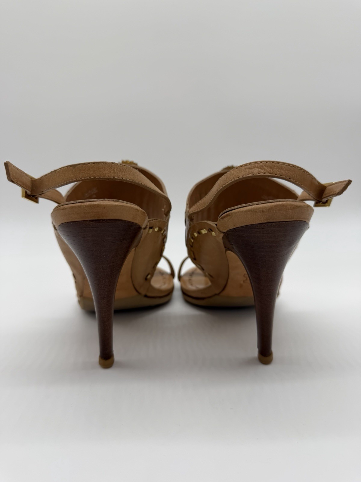 Tory Burch Caylan Leather Sandals Tan Gold Toe Ring Boho Style Heels Tribal Sz 8