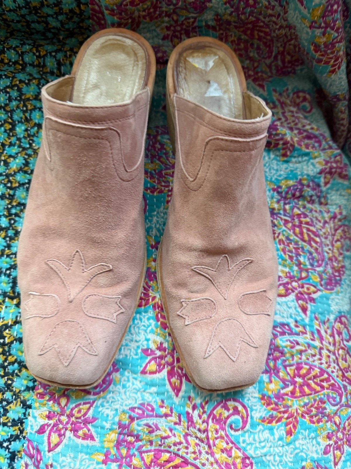 Anthropologie Silent D Women 41 Dusty Pink Lindsays Suede Mules Boho Heels