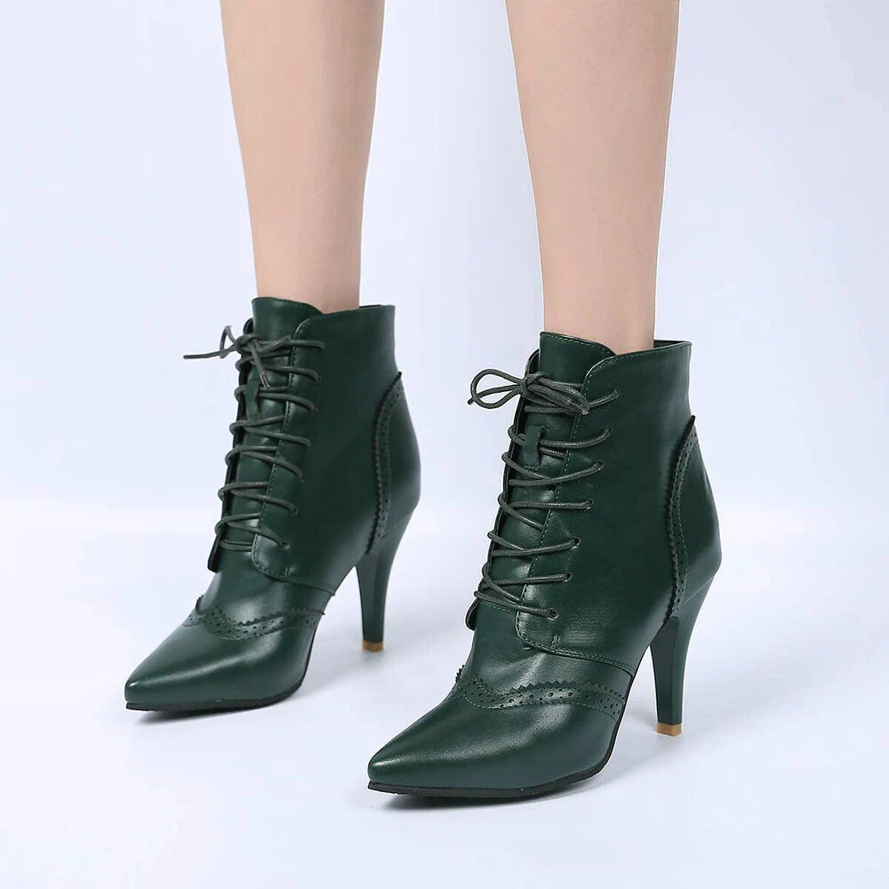 Womens Autumn Pointed Toe High Heels Up Autumn Fashion Ankle Boots