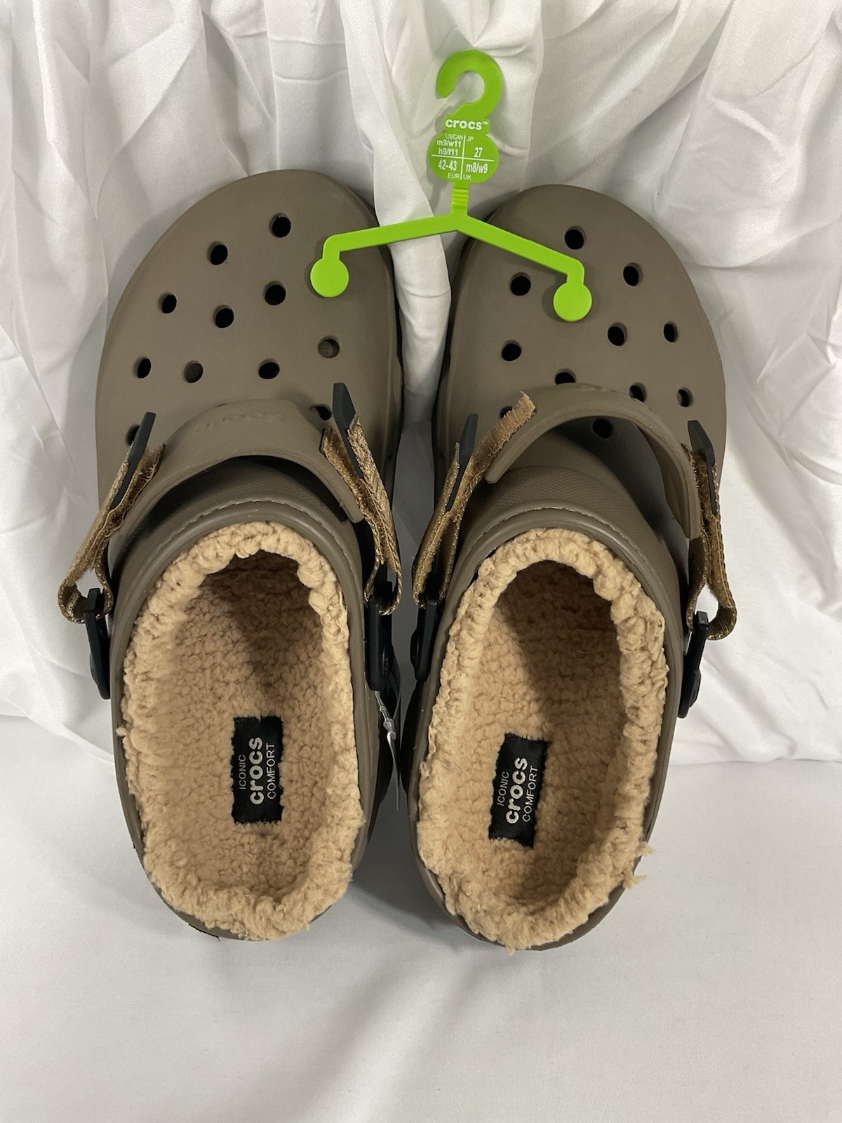 Crocs All Terarain Clogs Unisex with lining Slip On Shoes M9/W11 NWT Taupe