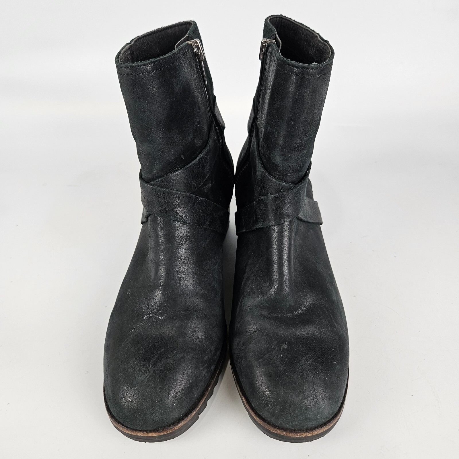 Sorel Cate Buckle Boot Womens 8 Black Leather Ankle Strap Waterproof Side Zip