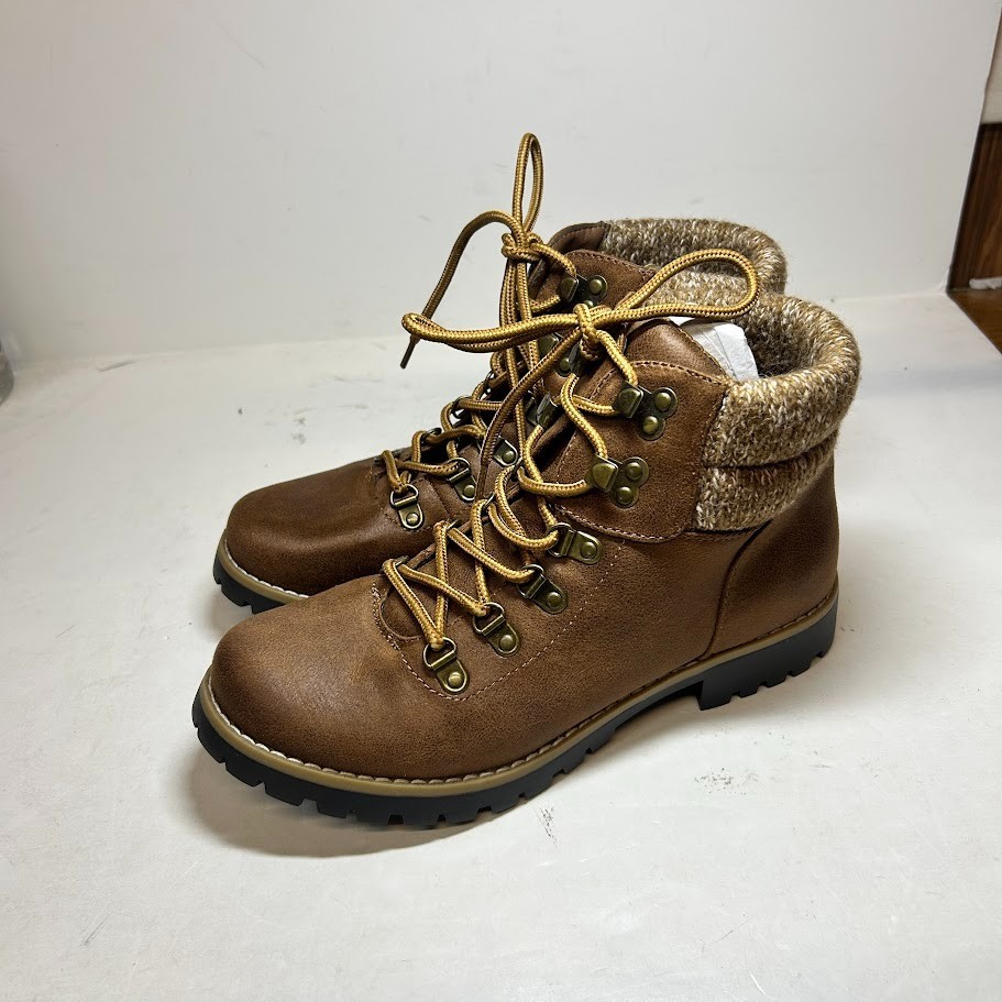 Cliffs Womens 7.5 M Cognac Suedette Sweater Pathfield Lace Up Boots NIB LV2