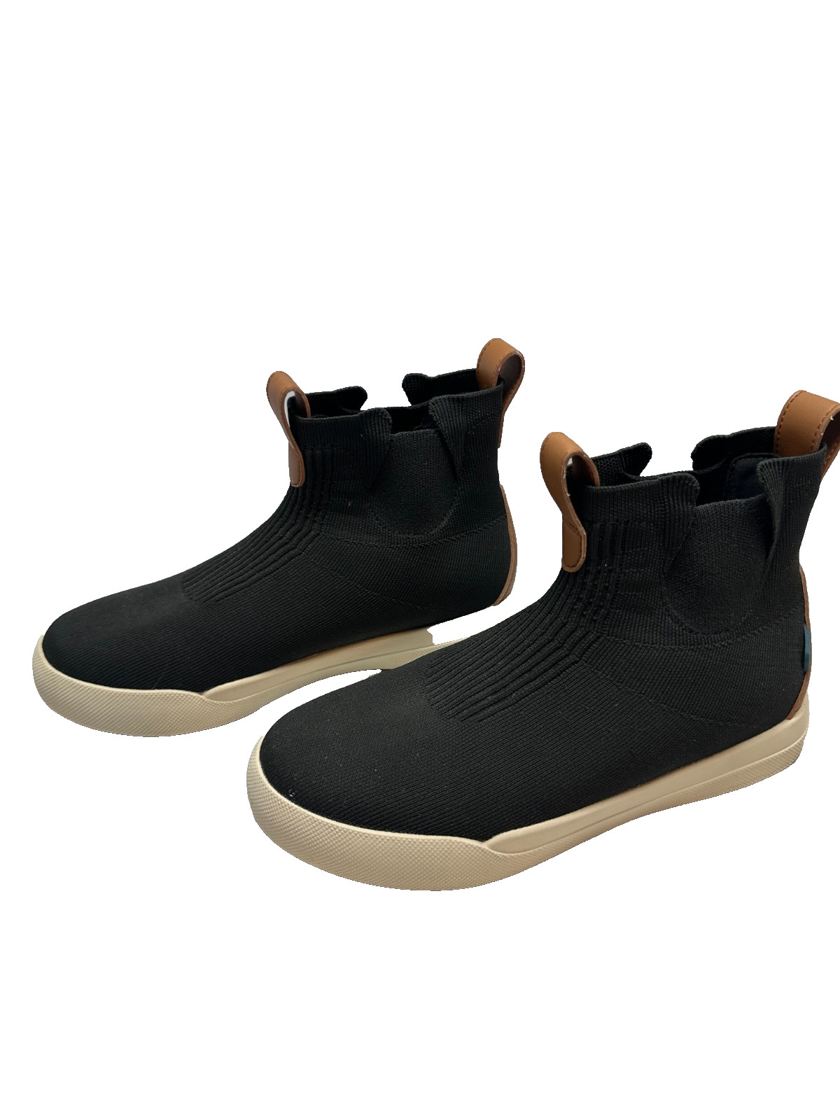 Vessi Classic Chelsea Waterproof Knit Boot Black Tan Pull Tab No Size Tag