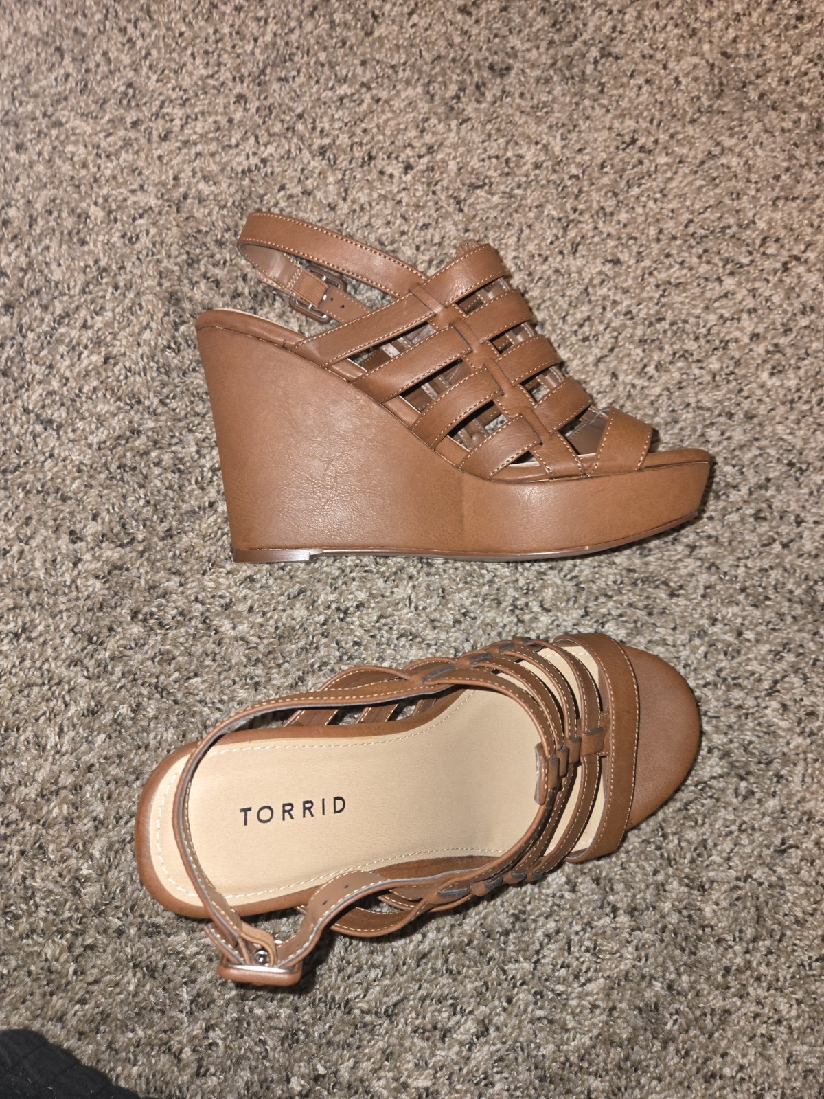 Torrid Brown Strappy Covered Platform Wedge Heel Shoe Size 10W/ NWOB