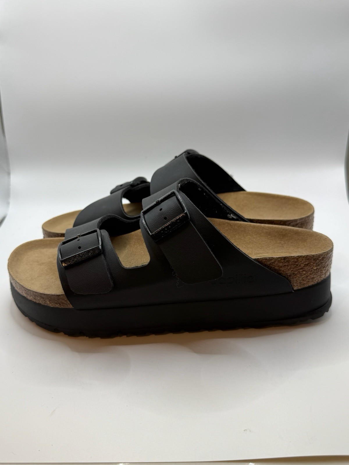 Papillio Arizona Black Two-Strap Buckle Slide Sandals EU 38 US 6.5 Narrow