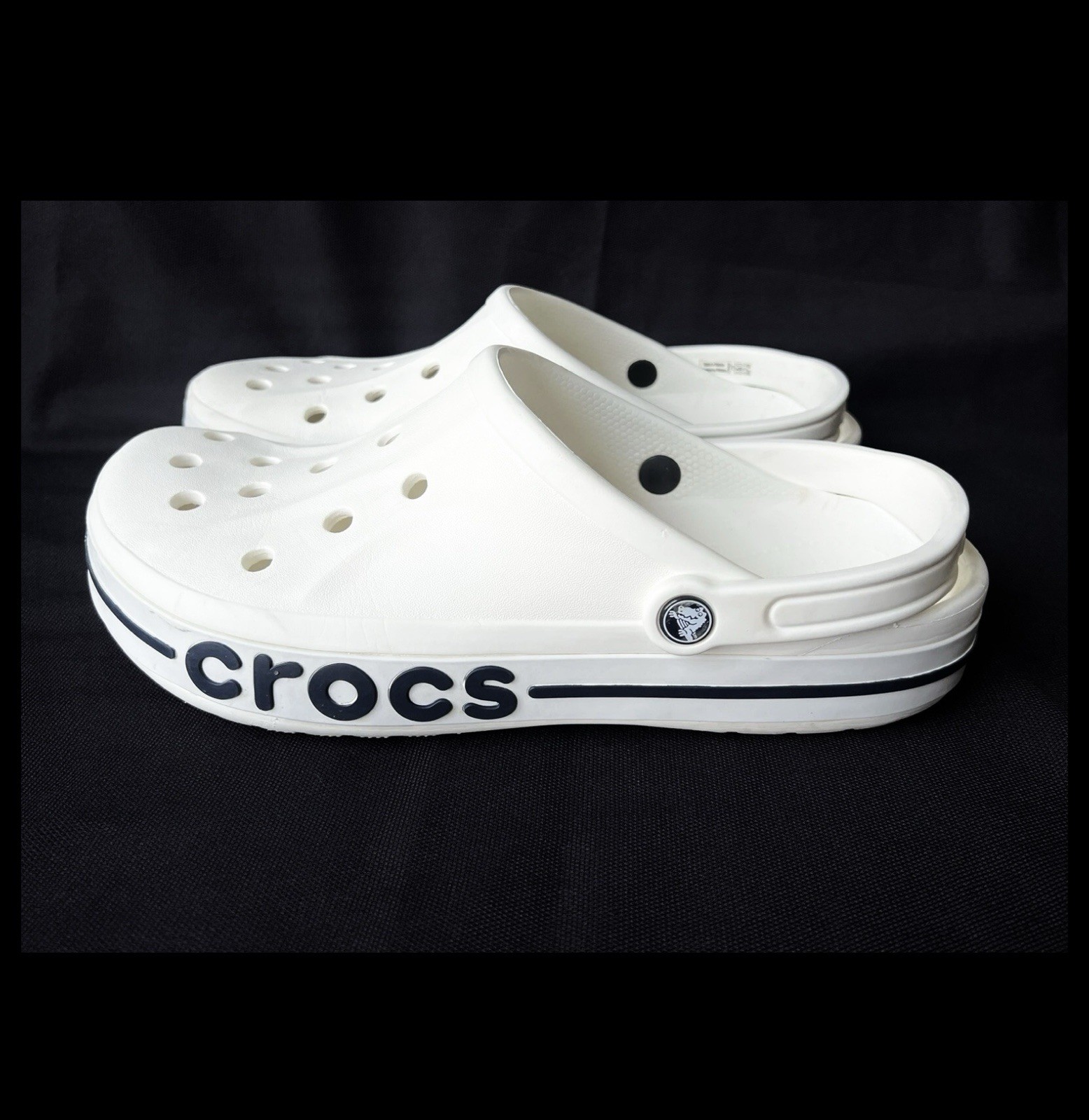 Crocs Bayaband Clog White Navy Logo 205089-126 Men’s Size 13 EUC Fast Shipping