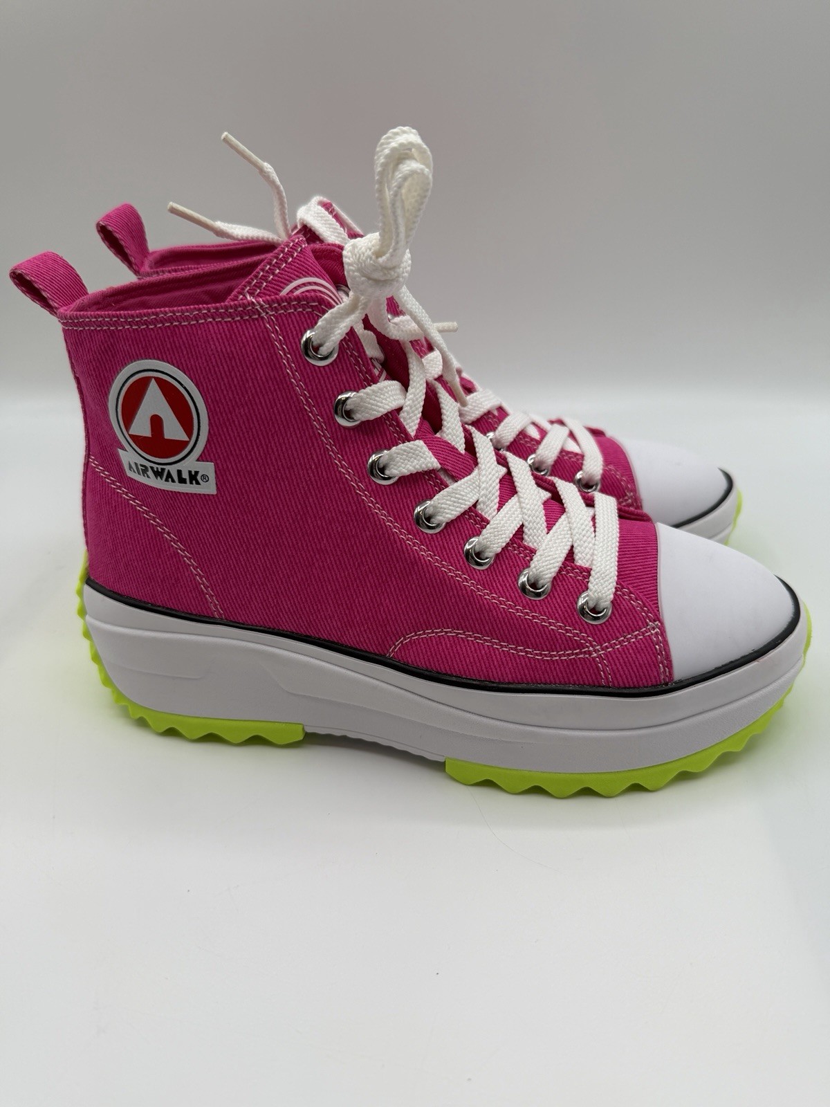 Airwalk Wanollie6 Sneakers, Women’s 6.5 High Top Platform Canvas Pink W/ Neon