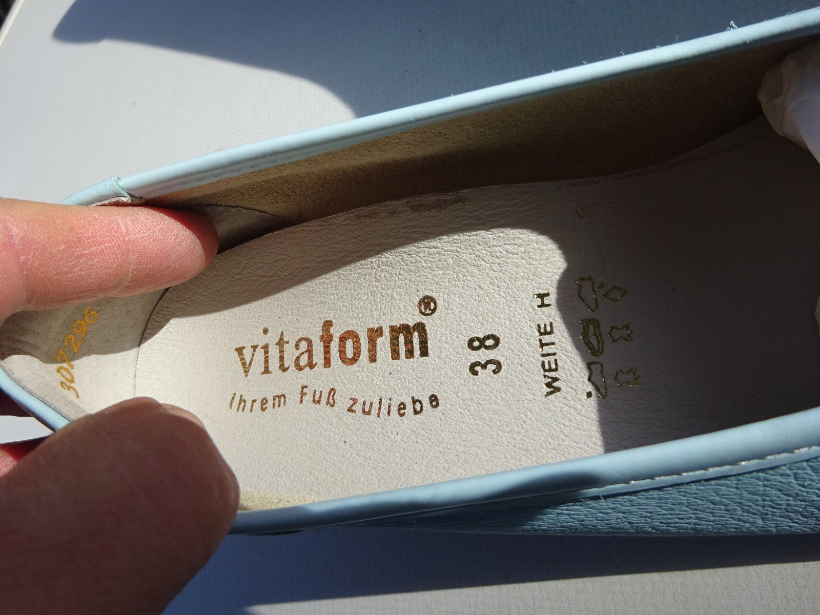 Vitaform women’s ballet flats leather deerskin rubber edge light blue Germany size 38 H New