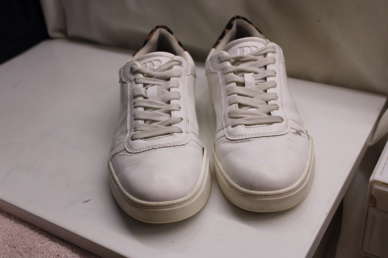 PULL&BEAR white fashion low-top casual trainer sneakers leopard heel tab 7.5