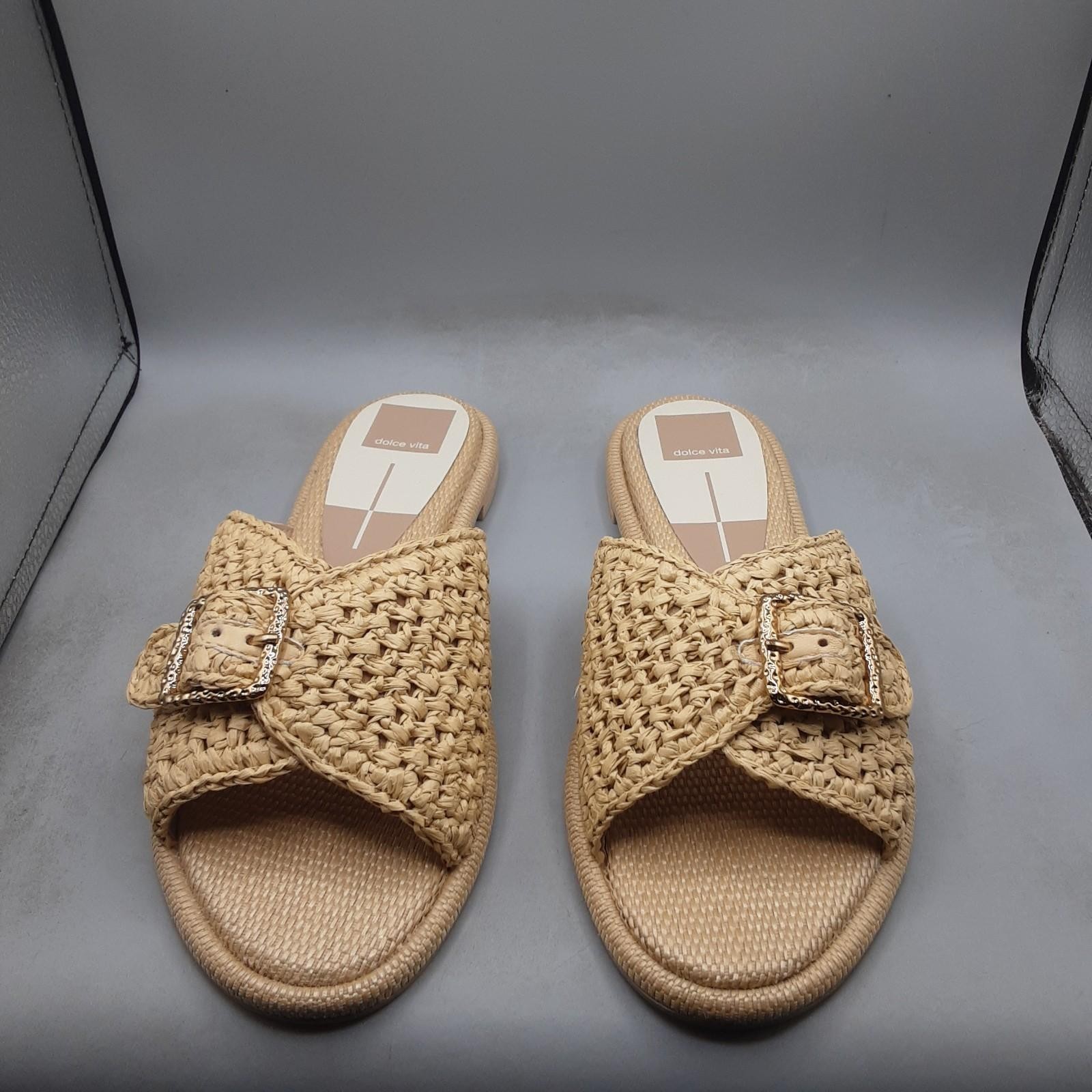 Dolce Vita Buckle Slide Sandals Alonzo Natural Women’s 9M Beige Raffia A263