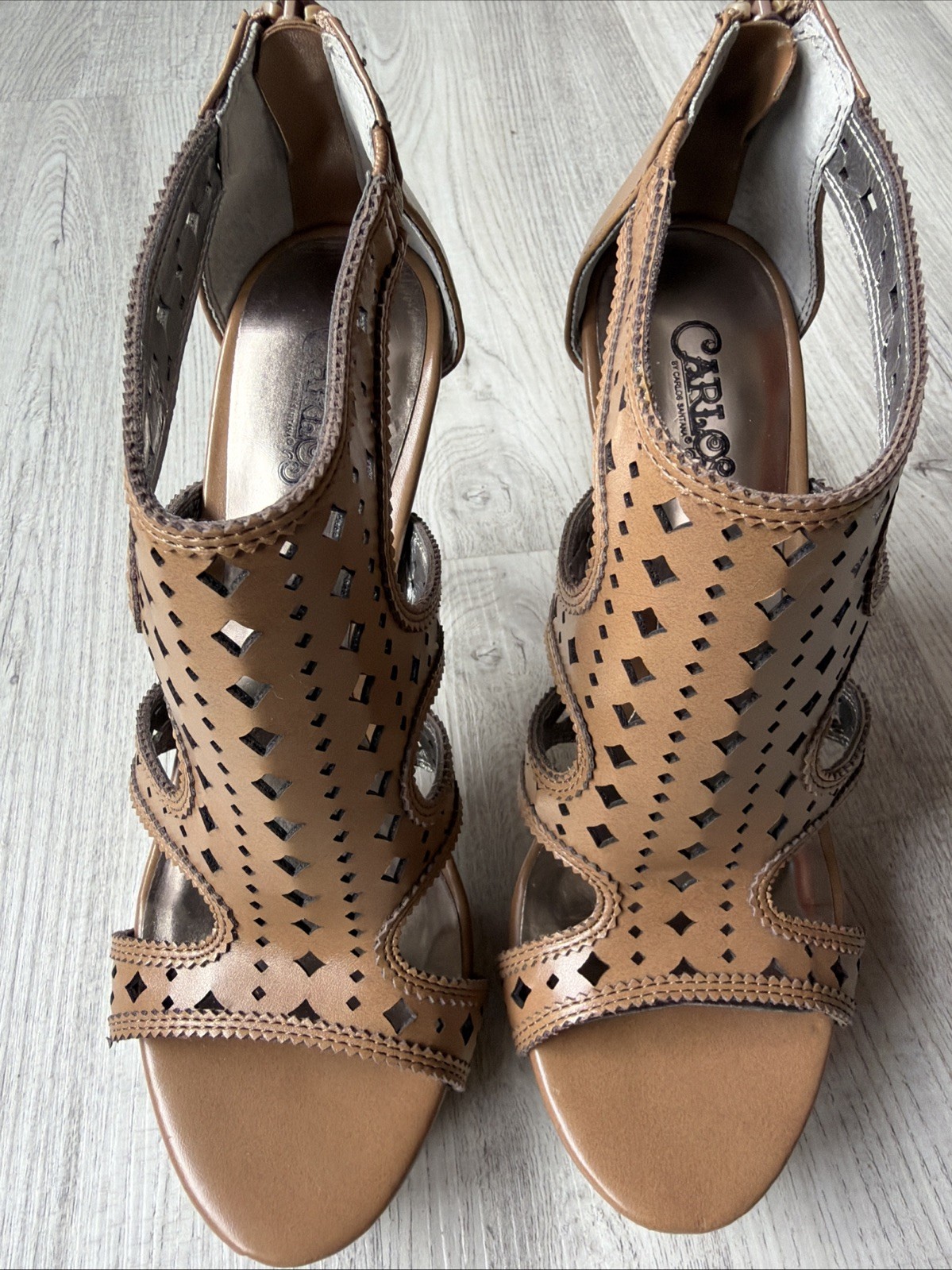 Carlos by Carlos Santana Laser Cut Peep Toe Bootie Heels – Size 6.5