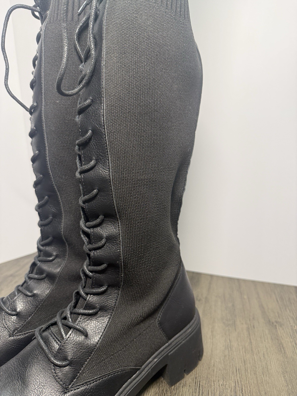 Vepose 953 Boots 9 Lace Up Platform Knee High Combat Bootie Stretch Retro New