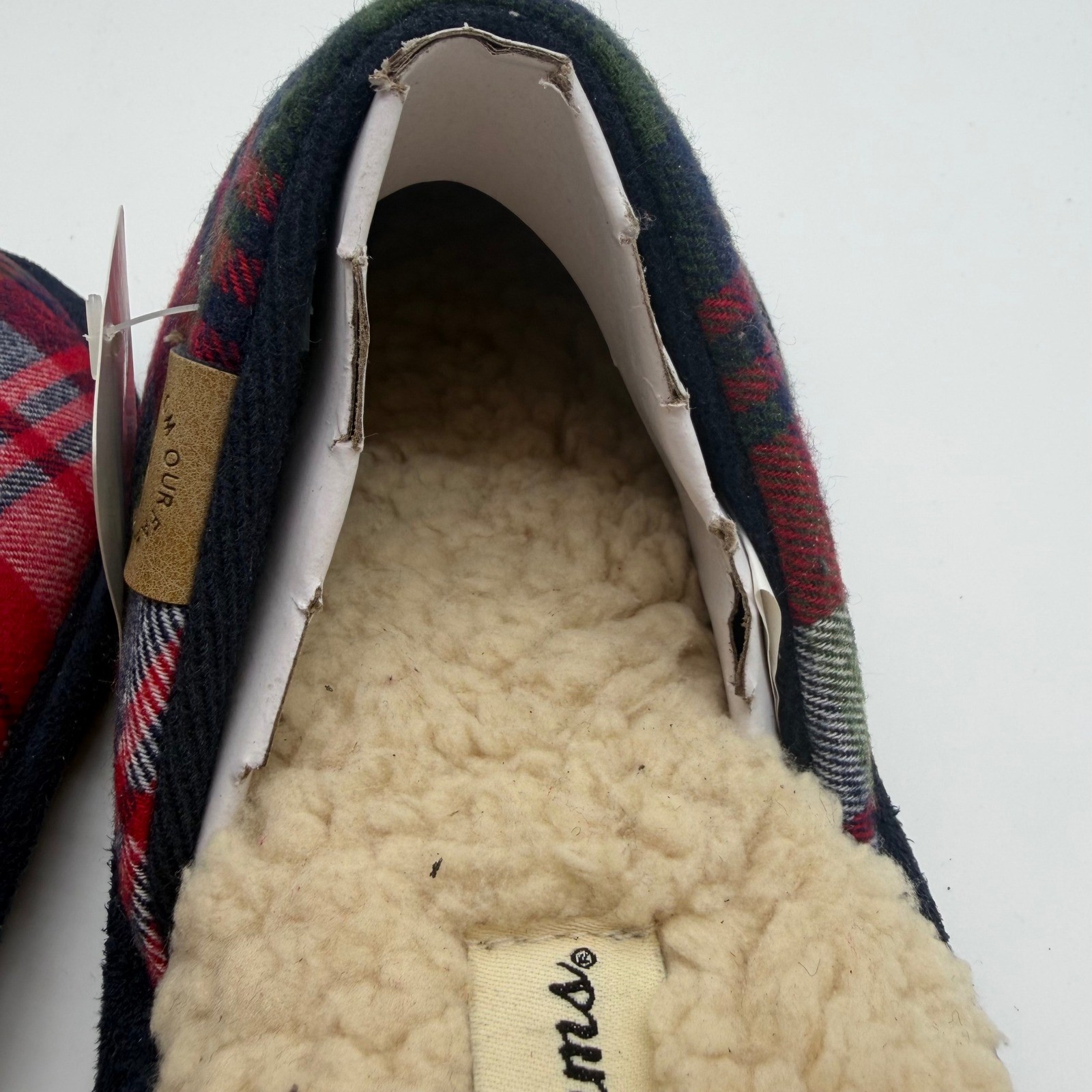 Dearfoams Mama Bear Navy Plaid Memory Foam Slippers Womens Small 5-6 New