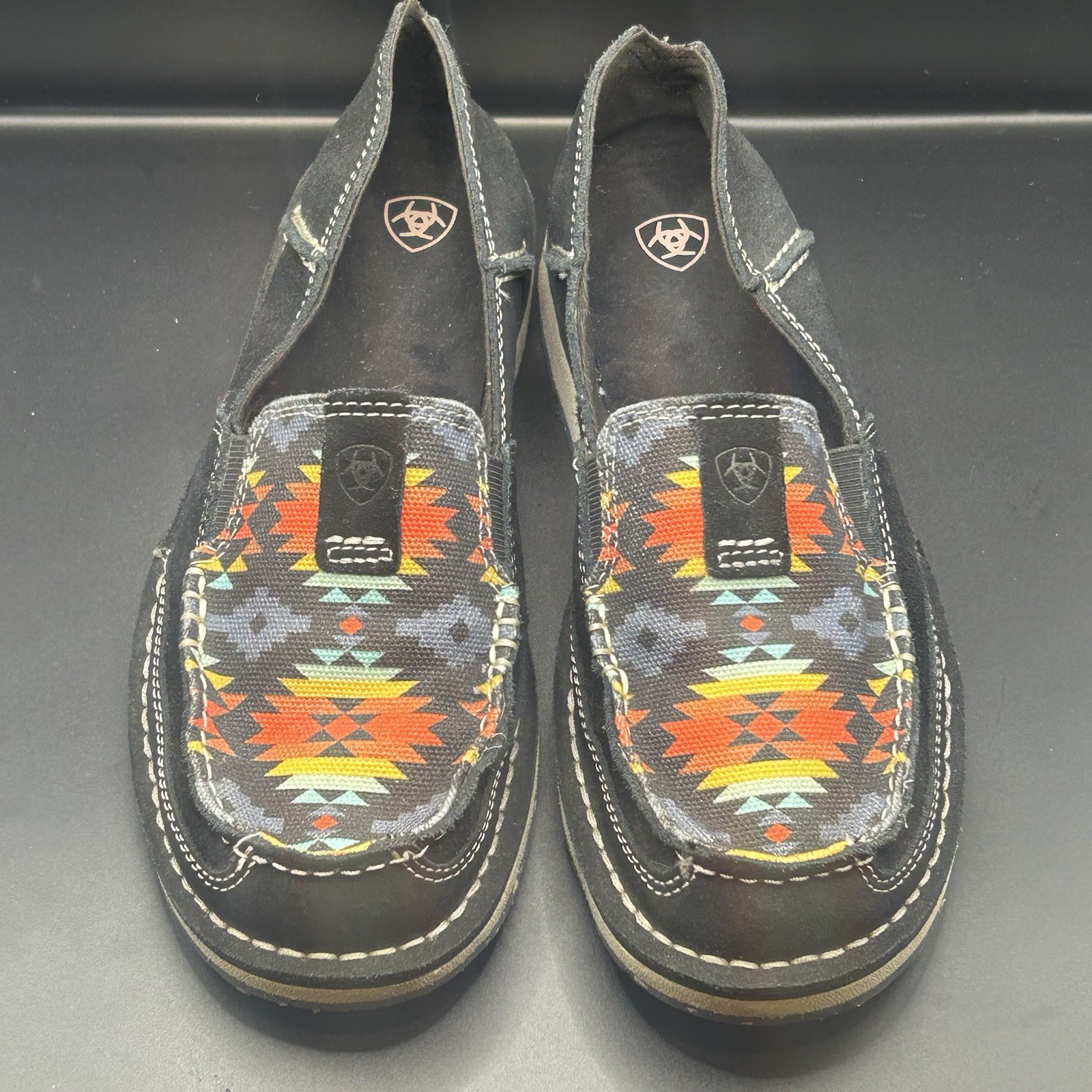 ARIAT Aztec Print & Black Suede Flat Loafers Slip On Size – 8.5