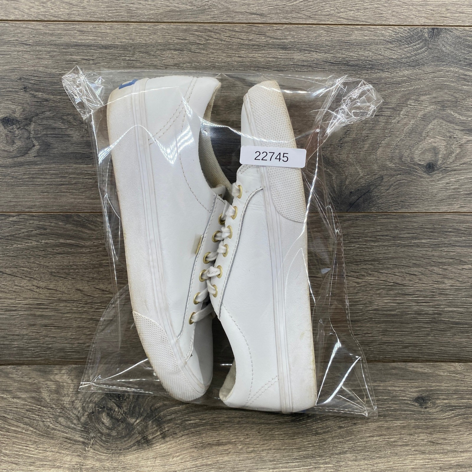 Keds Jump Kick Leather Sneakers Womens 8 White Gold Eyelet Low Top WH63681
