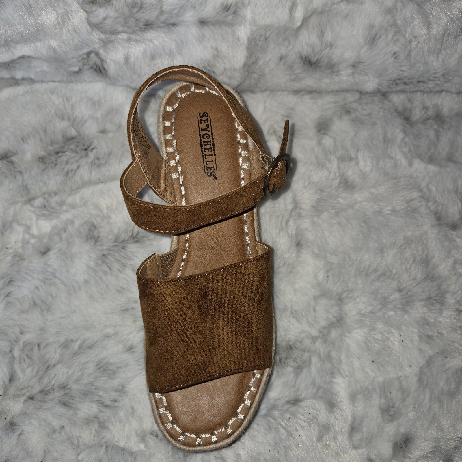 Seychelles Brown Suede Wedge Espadrille Sandals Ankle Strap Buckle US 7