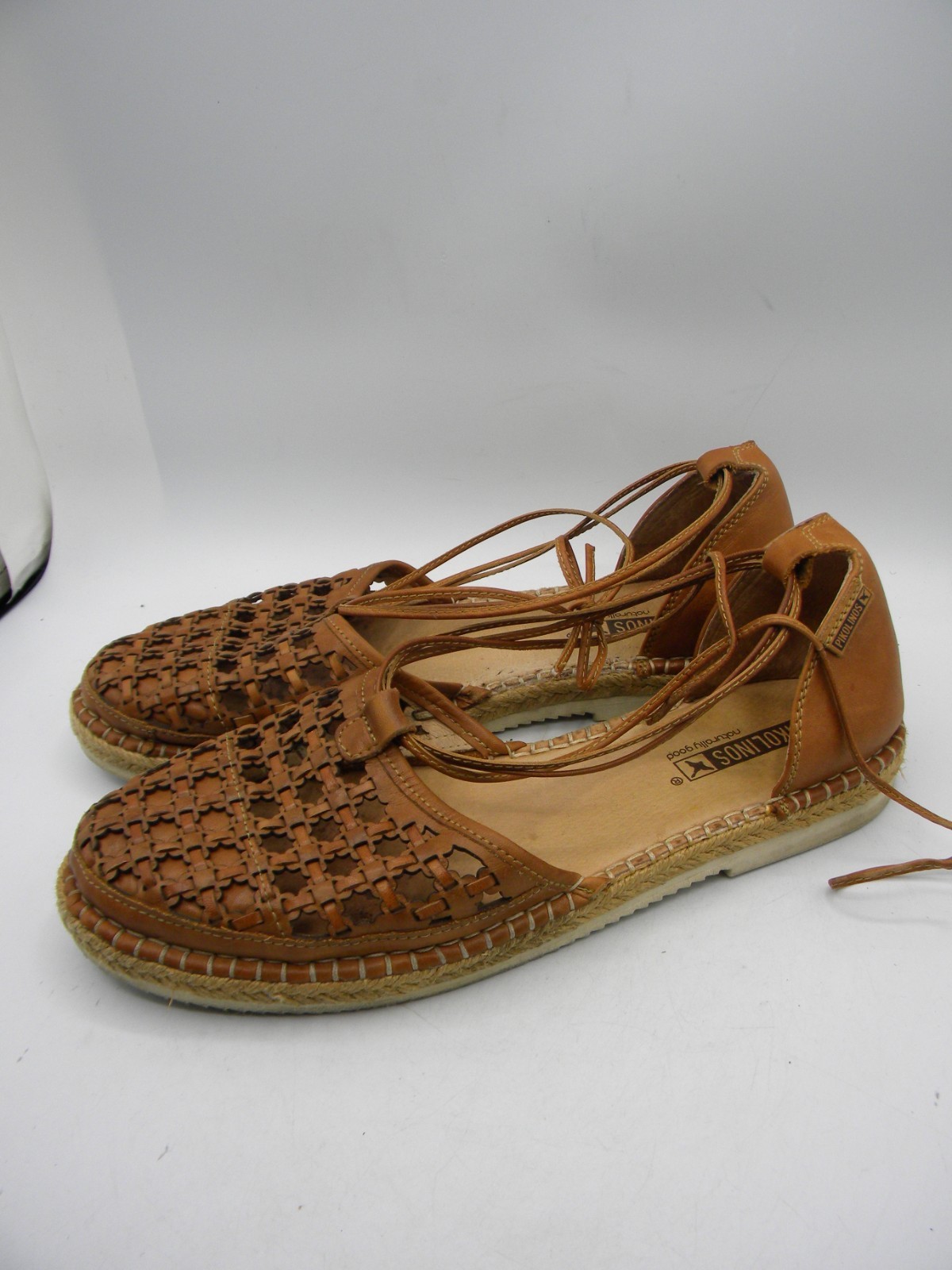 PIKOLINOS Cadamunt Brandy Leather Ankle Wrap Espadrille Size 40