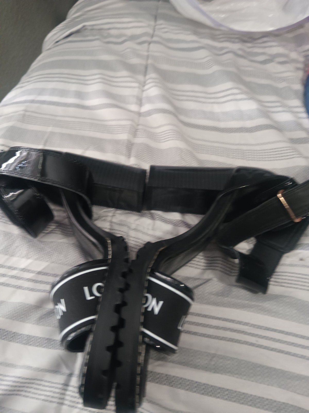Louis Vuitton Black White Leather Strappy Open Toe Logo Strap Heels 9.5