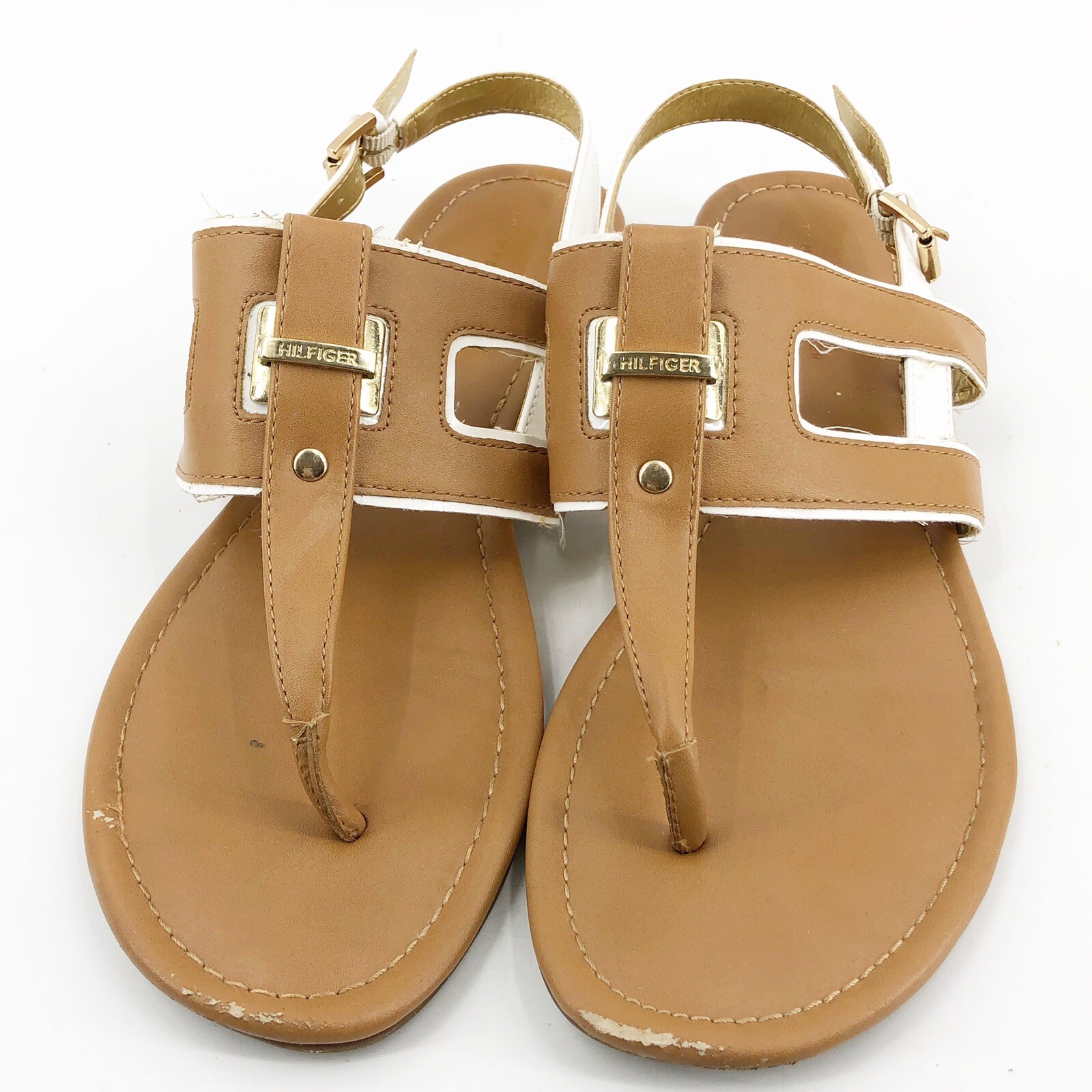 Tommy Hilfiger Brown White & Gold Flat Summer Sandal Size 9 M