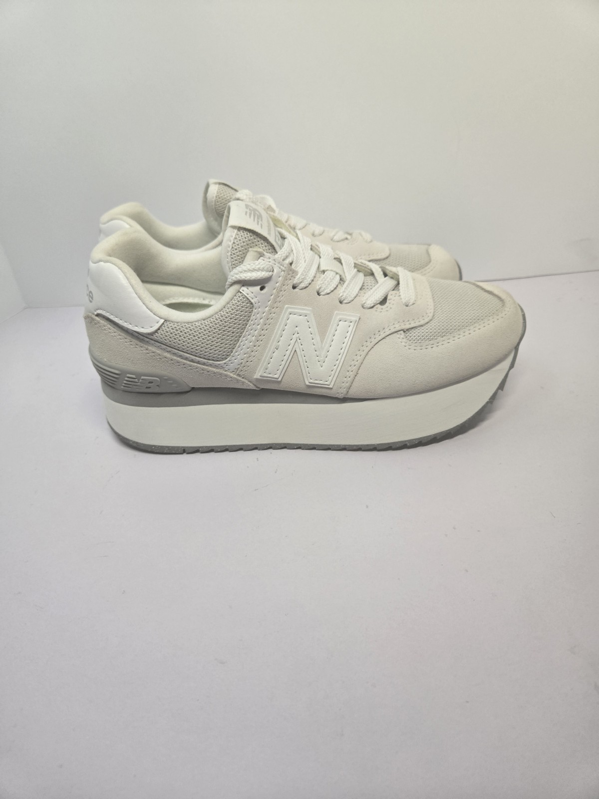 New Balance 574+ Women’s Platform Sneakers – Reflection/Rain Cloud/White