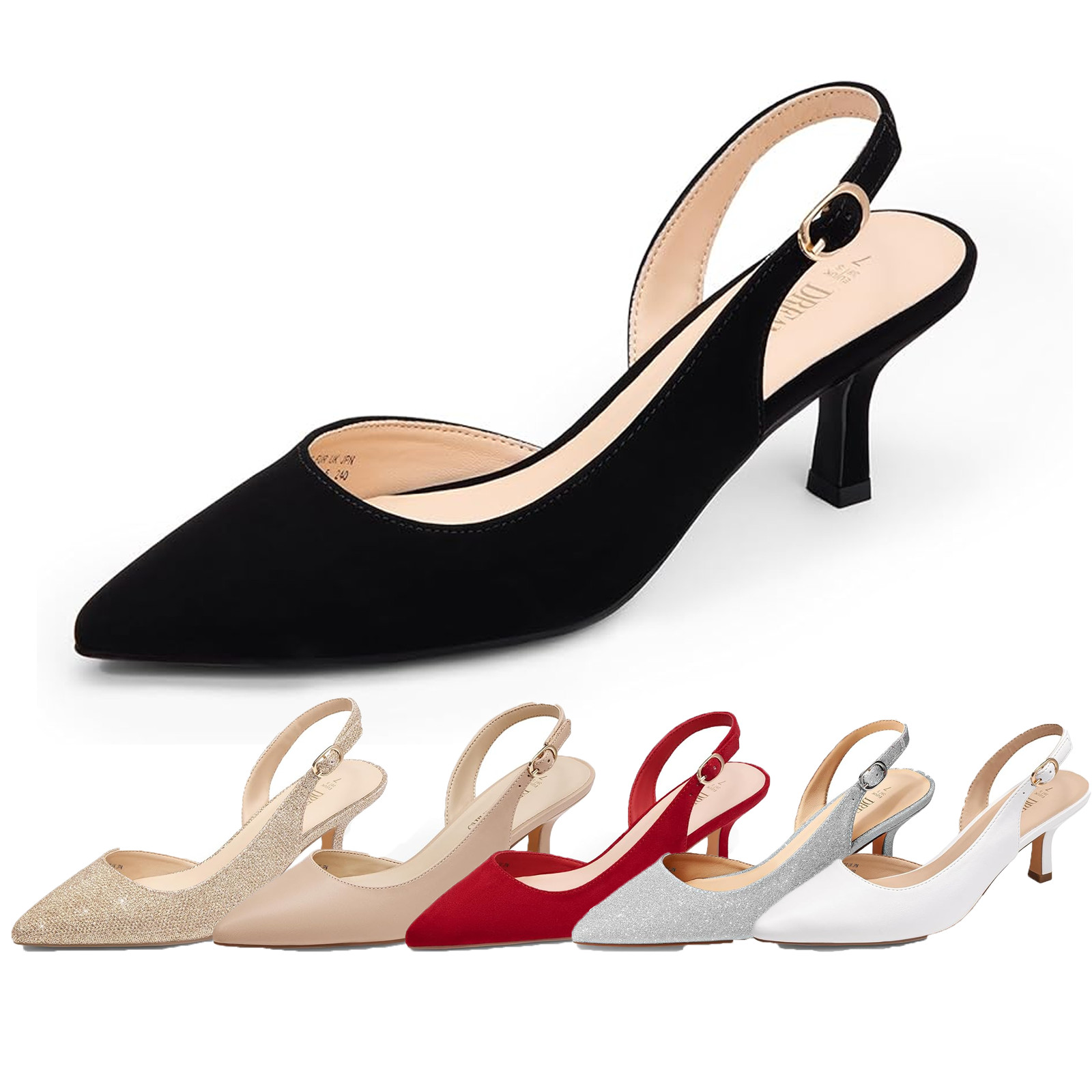 Women Low Kitten Heel Pointed Toe Slip On Slingback Wedding Party Pump Shoes