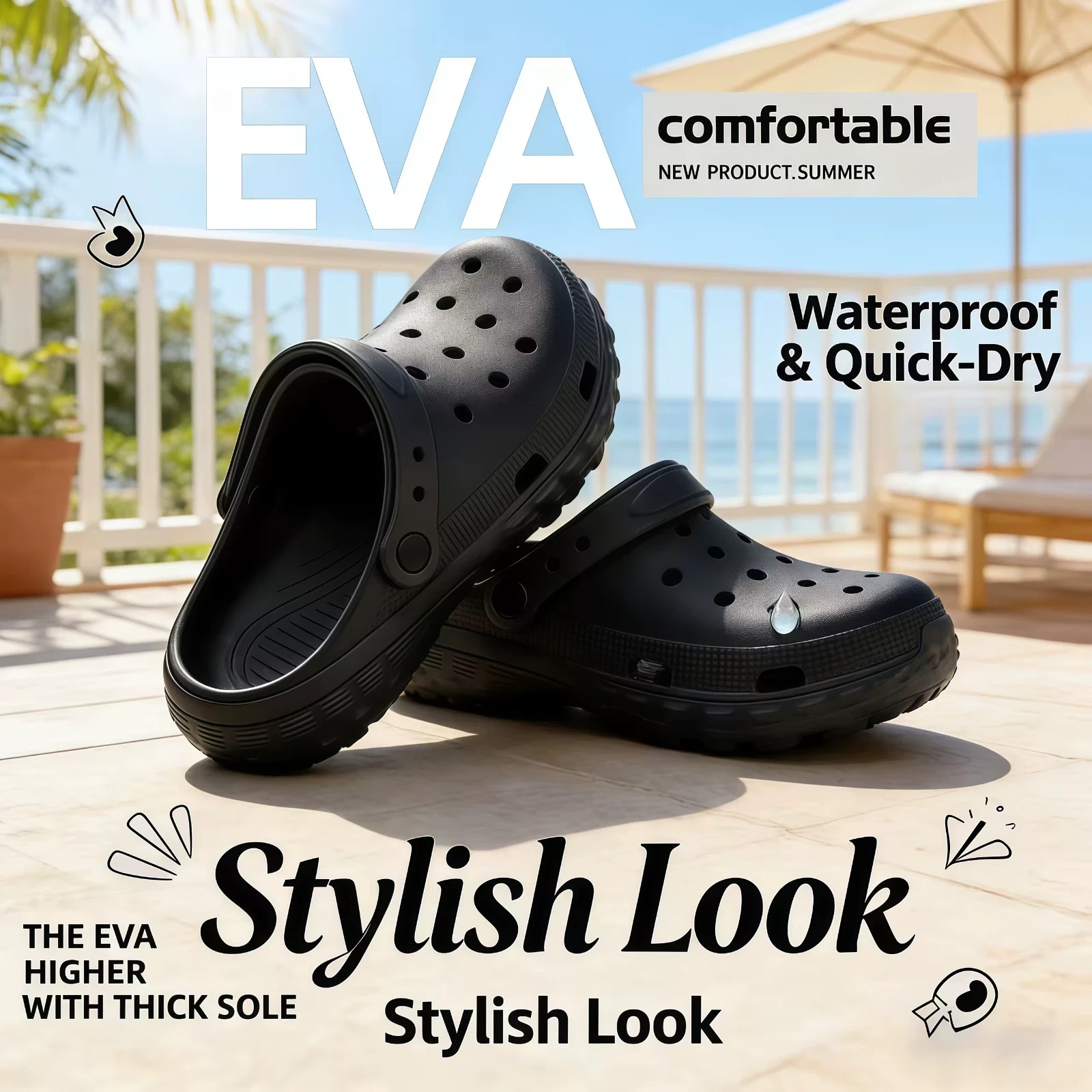 Crocs Classic Clog Black Unisex Men Women Shoes Slip On Water Friendly Sandals..