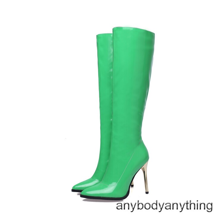 Womens Stilettos Pointed Toe Knee High Boots Zip Up High Heels Party Shoes