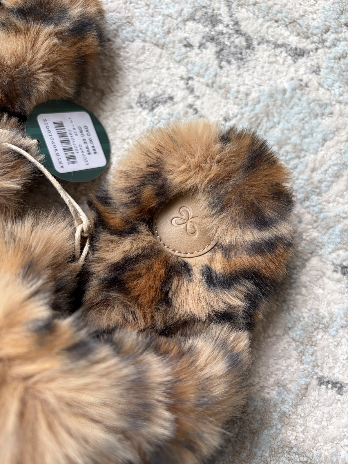 NWT Anthropologie Maeve Faux Fur Open Toe Bow Slippers Leopard Size S 6-7