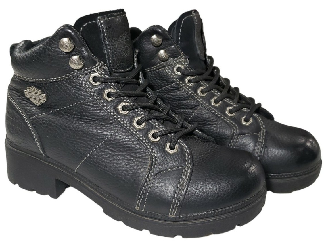 Harley Davidson Womens Sz 9 Tyler Black Leather Moto Hiker Biker Boots 84280