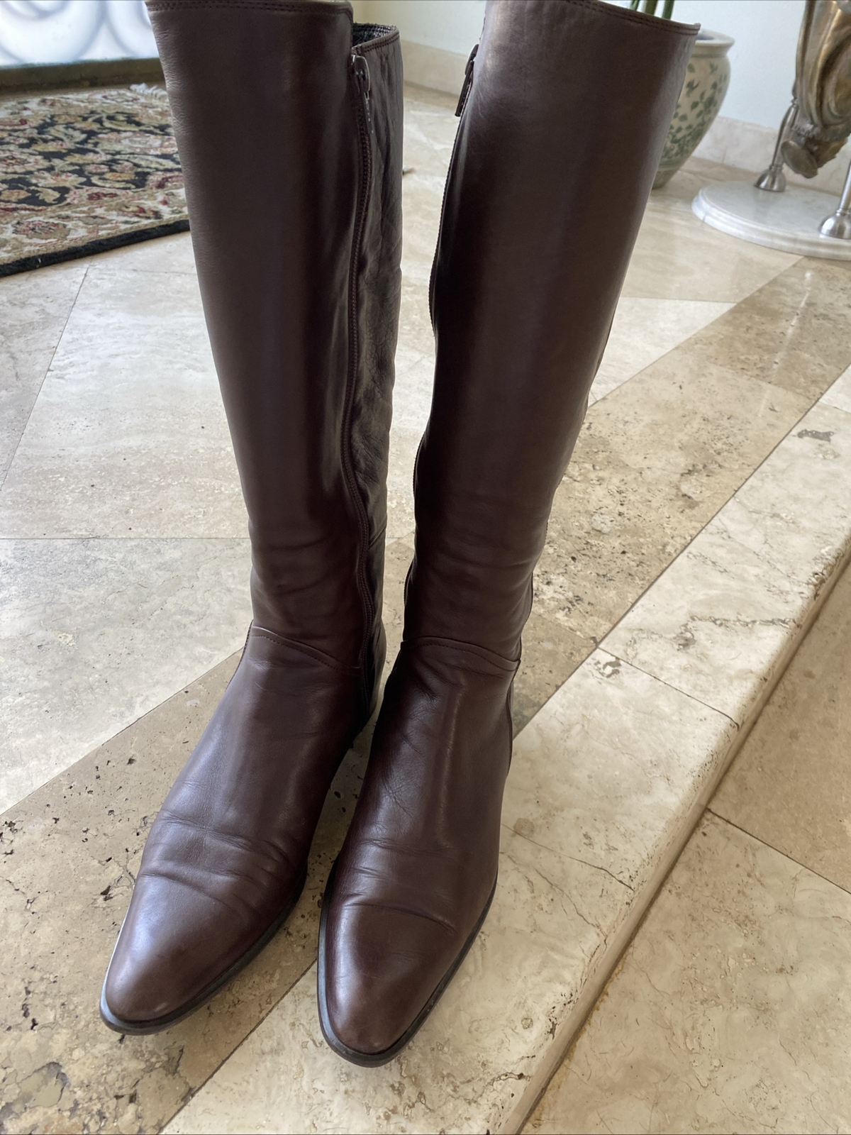 Russell & Bromley Womens Knee High Brown Leather Boots Sz 39.5US 8.5 Made Italy