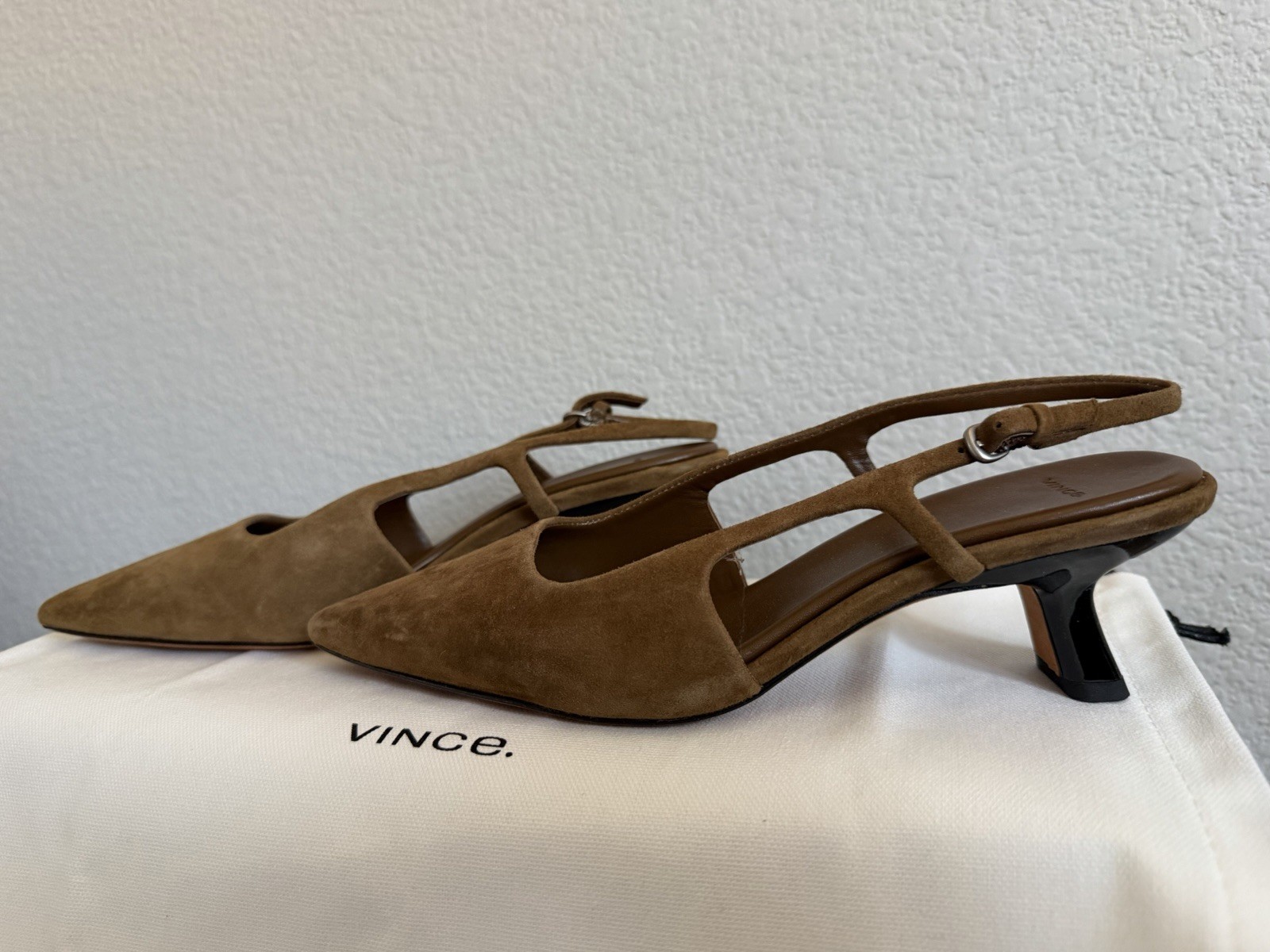 Vince Bianca Slingback Mid Heels in Elmwood suede, size US 6 / EU 36