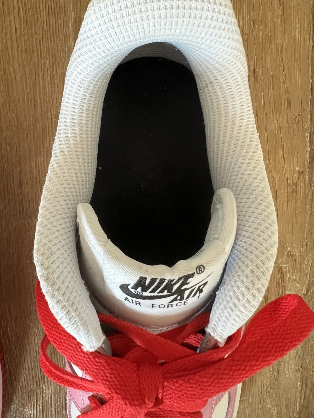 Custom Nike ladies Air Force 1 Sneakers in White, Pink & Red Sz 8