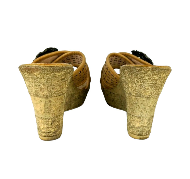 Patrizia by Spring Step Bell Tan Embellished Slide Wedge Sandals EU 40 / US 9
