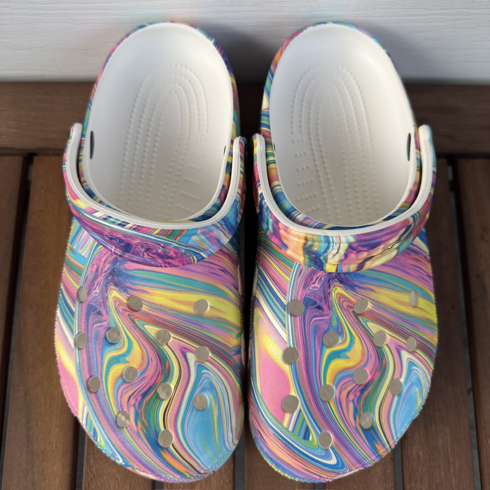 Crocs Classic Clog Out of This World Rainbow Swirl Tie Dye Marble Women 9 Men 7