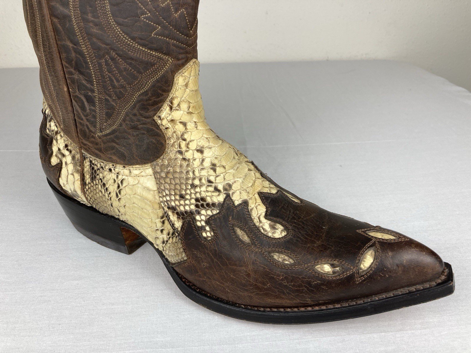 MEXICANA X MONTANA SNAKESKIN & LEATHER WESTERN BOOTS STITCHED WOMENS 9 D WIDE A+