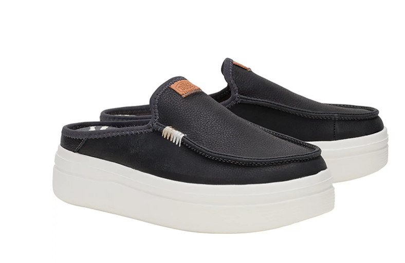 Hey Dude Women’s Wendy Austin Lift Leather Shoes, Black NEW