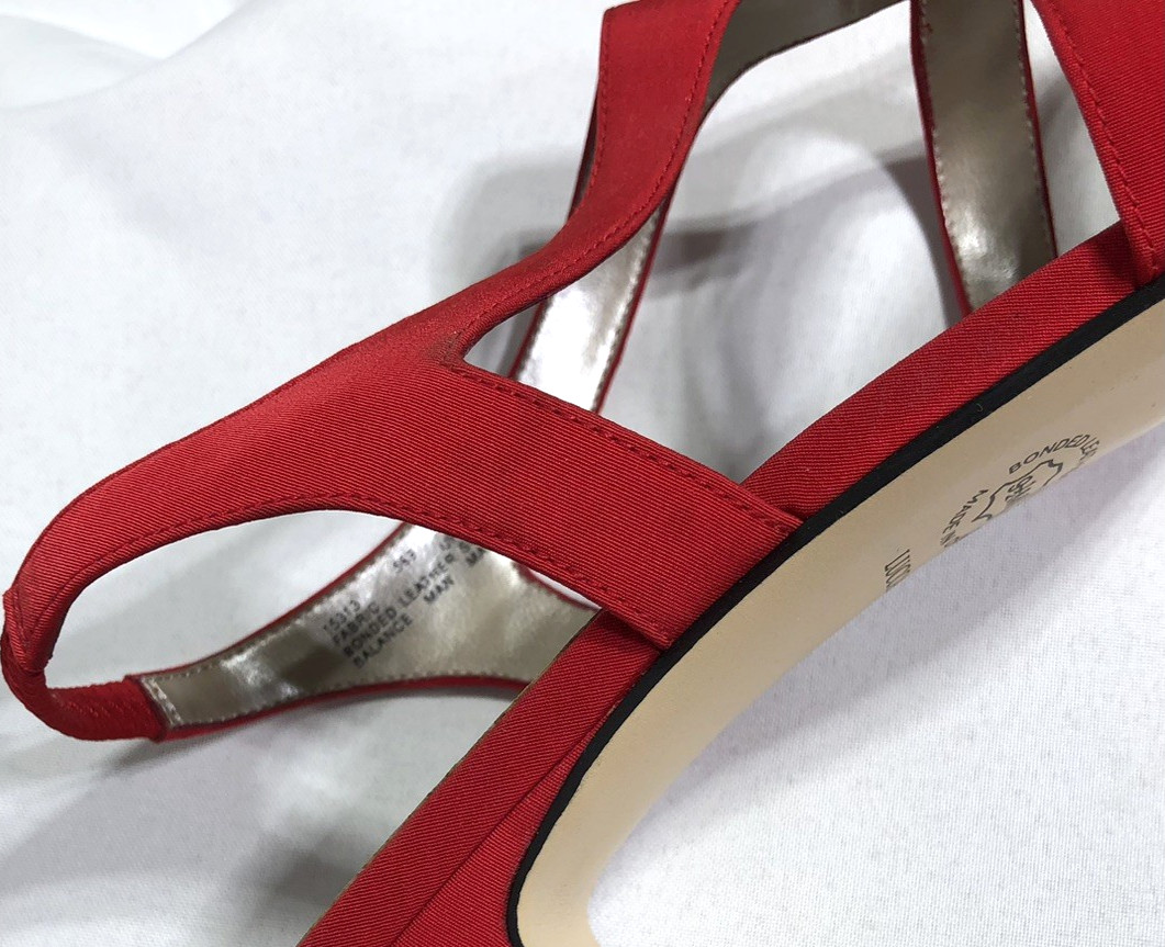 Vintage 90s Laura Scott Fabric Dress Sandals Red Size 9.5M Mid Heel Ankle Strap