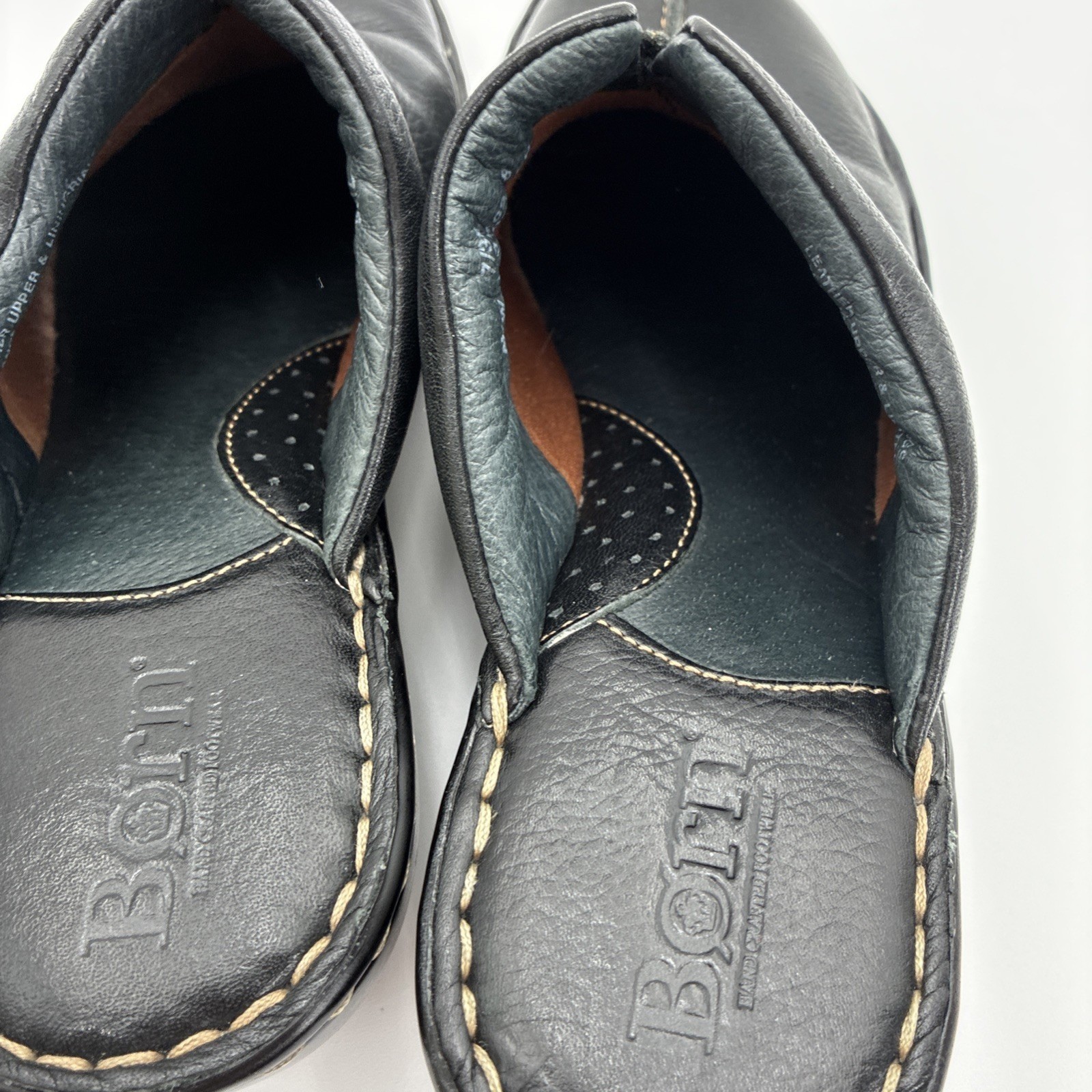 Born Womens Black Leather Clogs Mules W31402 Opanka Stitched Shoes Size 7/38