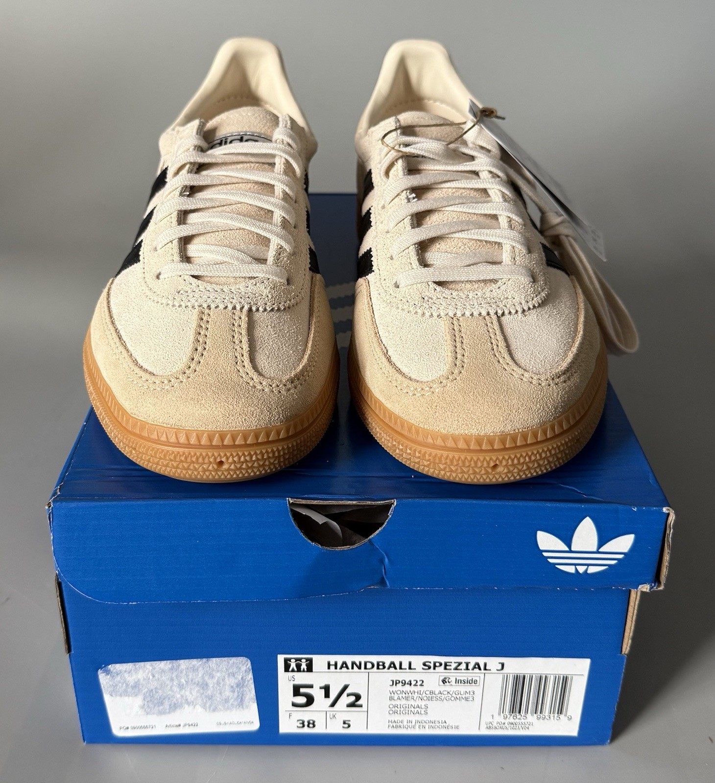 Adidas Handball Spezial J Sneakers Beige/White/Black/Gum Women 5.5 — New w/ Box