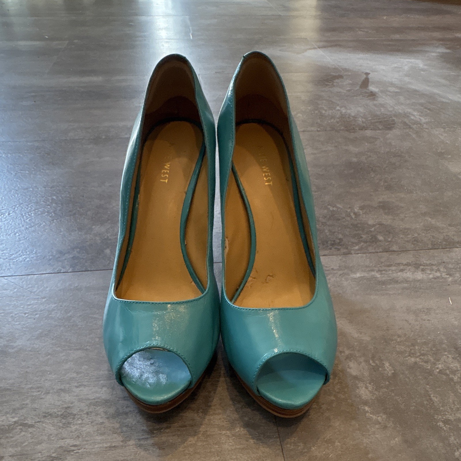 Nine West Blue Peep Toe Stiletto Slip On Leather Pumps Solid 9.5M