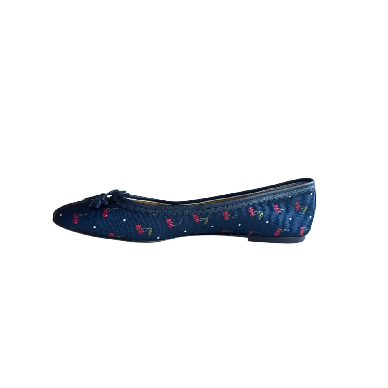 J.Crew Cherry Print Grosgrain Navy Ballet Flats Size 9.5