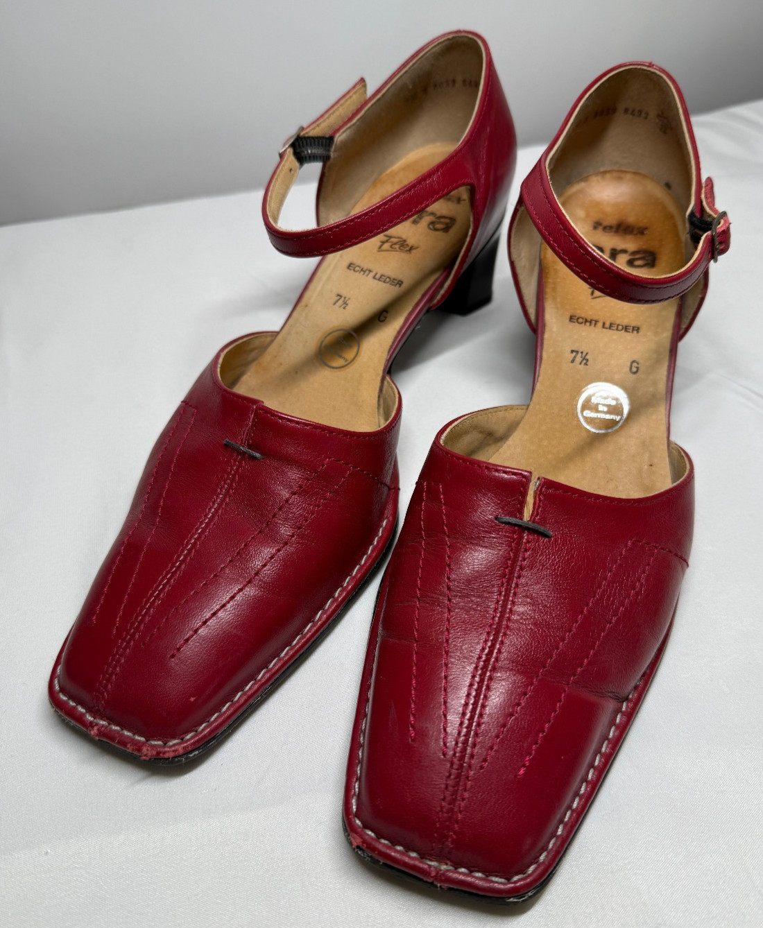 ara Flex Red Leather Mary Jane Pumps Block Heel Made in Germany US sz 10 UK 7.5