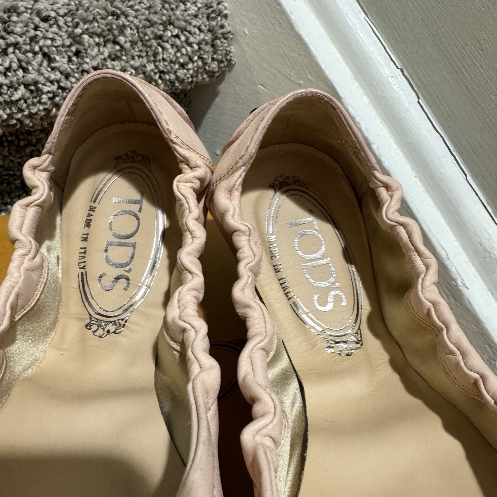 TOD’S Ballet Flats Womens Size 37 Leather Foldable Scrunch Ballerina Twee Pink