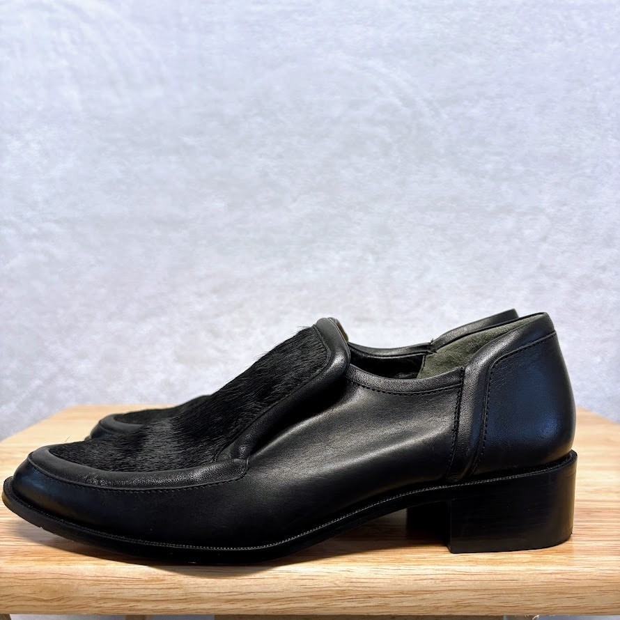 Derek Lam Loafers Crosby Black Calf Hair Leather Slip On Loafer Shoes Size 7M