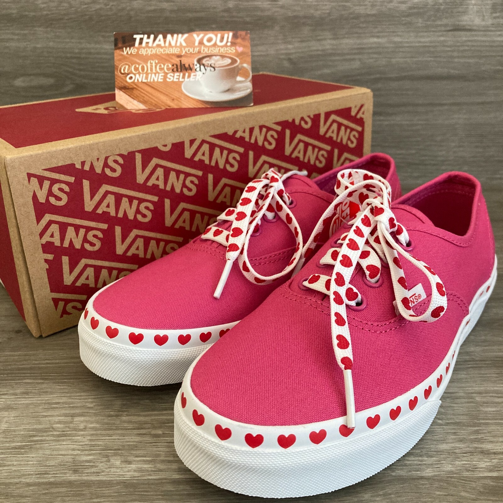 Vans Authentic Heart Foxing Pink Red White Size 6 Women’s New With Box NWB