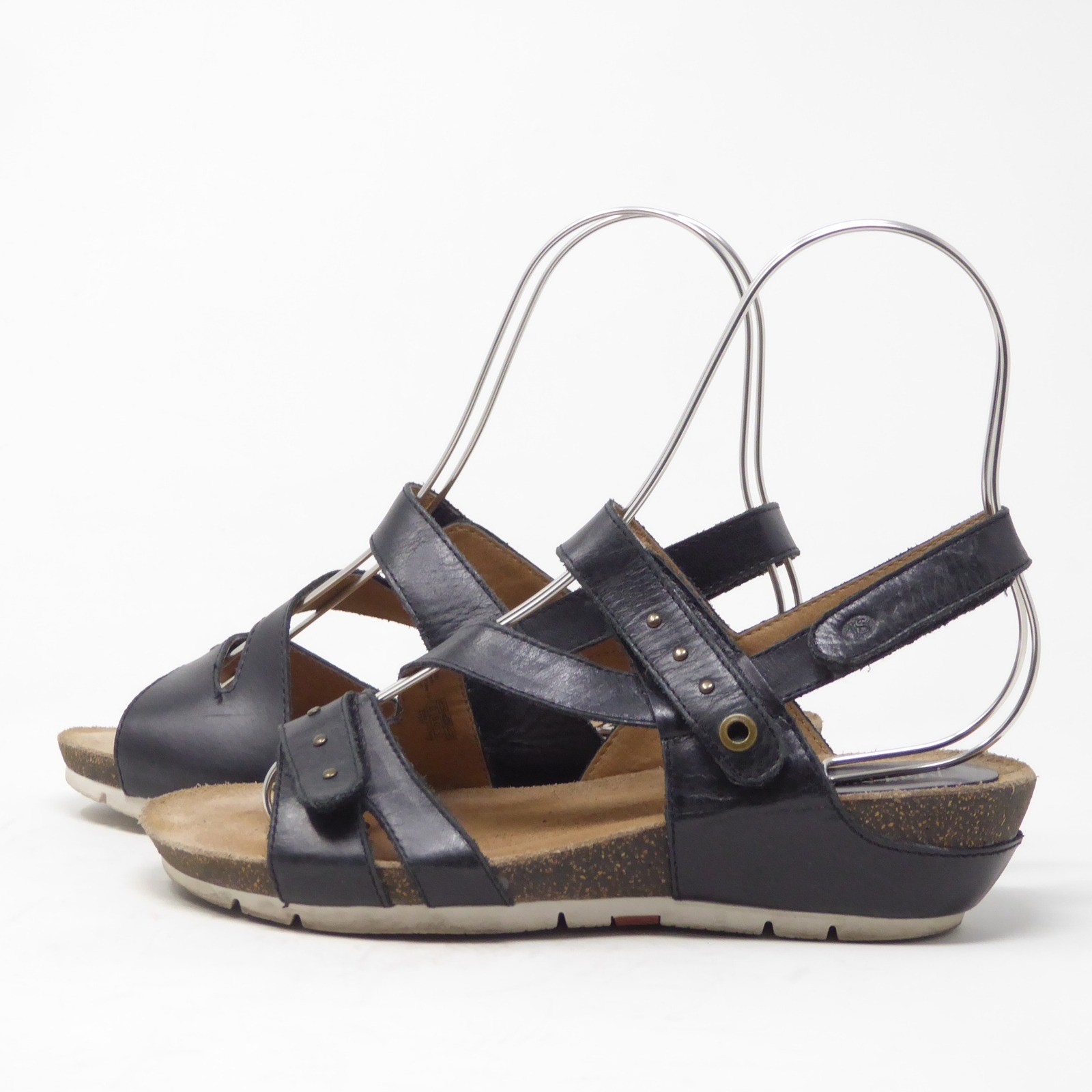 Josef Seibel Hailey 33 Womens Sandals Black Leather Strappy Low Wedge 38 / 7-7.5