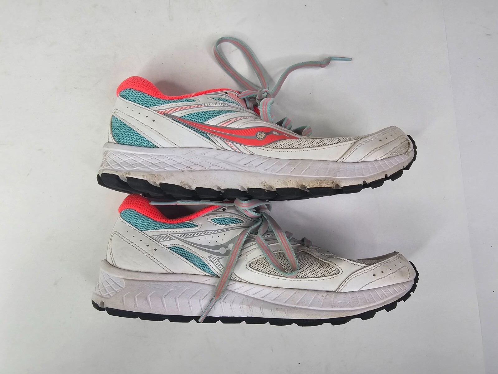 Saucony Cohesion 13 Road Running Shoes Womens Size 6.5 S10561-2 White Blue Neon