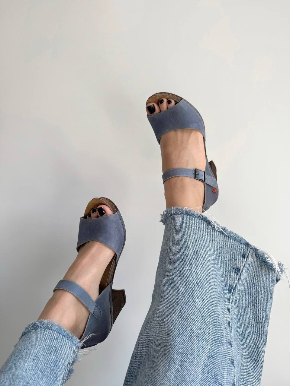 The Art Company Leather Sandals EU 37 Blue Ankle Strap Block Heel Comfort Shoes